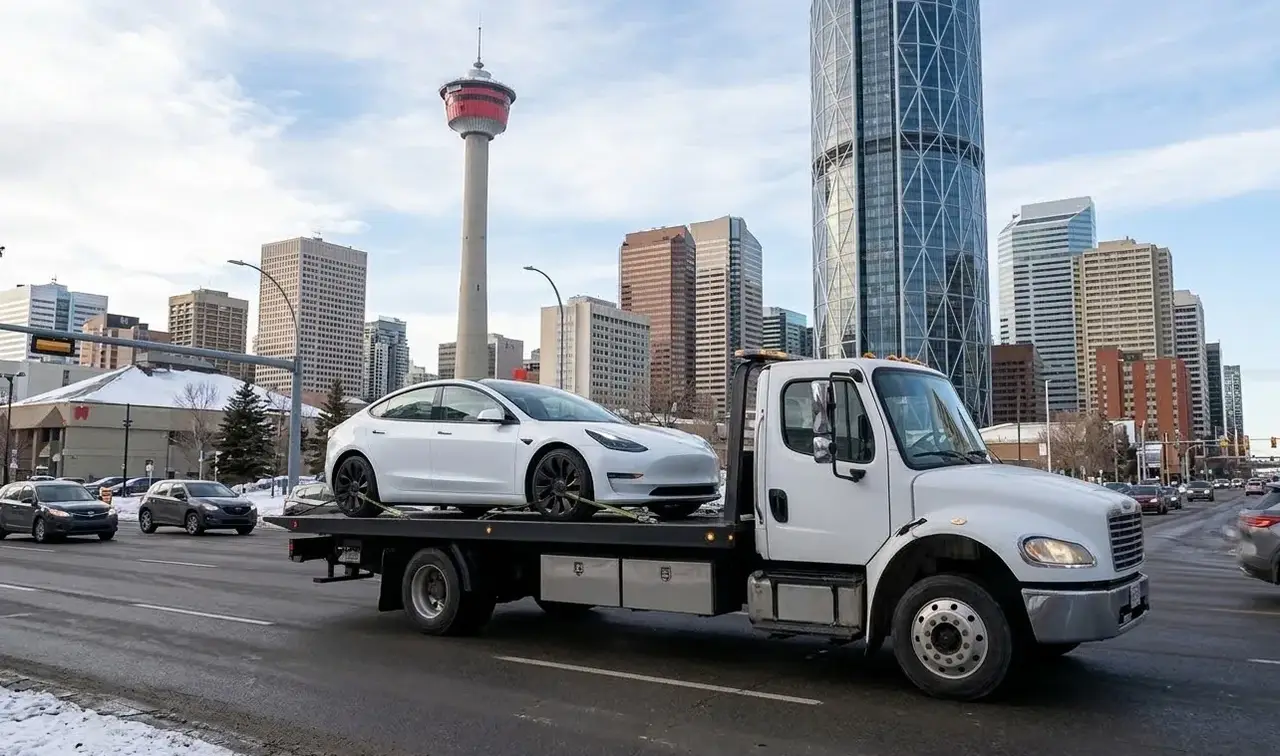 Philadelphia electric vehicle on flatbed transport